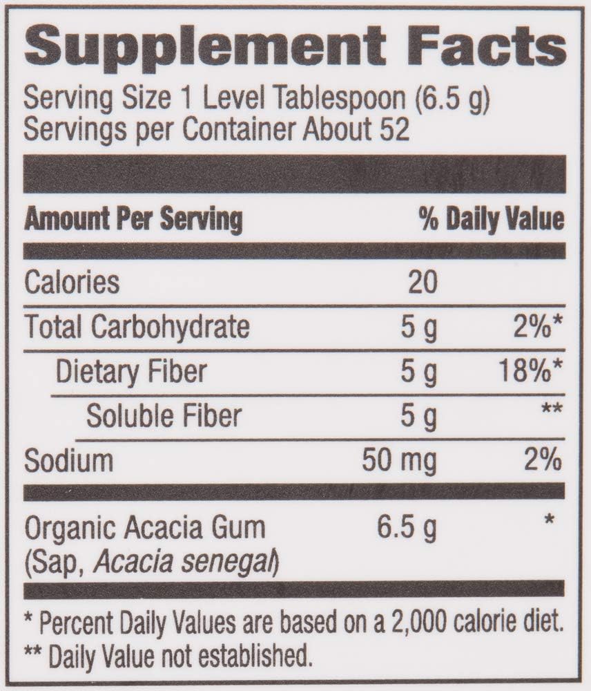 Revly Organic Acacia Fiber Powder - Digestive Health Support, Unflavoured, 12oz, 52ct, Vegan-Friendly