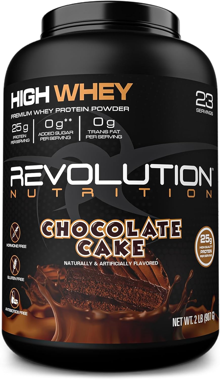 Revolution Nutrition High Whey Isolate Protein Powder - Gluten Free, Lean Muscle Mass Builder - Chocolate Cake Flavor - 25g Protein Per Scoop - 908g - 24 Servings - Men & Women