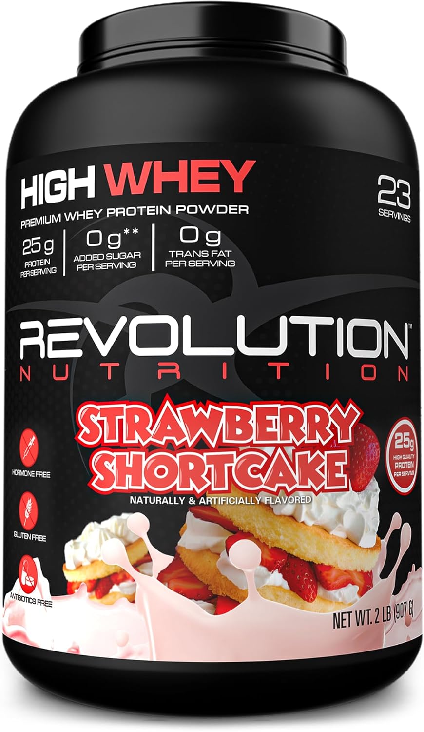 Revolution Nutrition High Whey Isolate Protein Powder, Gluten Free, Lean Muscle Mass Builder, 25g Protein, 908g, 24 Servings - Strawberry Shortcake, 2lb