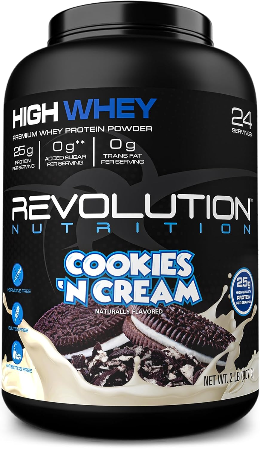 Revolution Nutrition High Whey Isolate Protein Powder, Gluten Free, Lean Muscle Mass Builder for Men & Women, 25g Protein, 908g, 24 Servings - Cookies & Cream Flavor