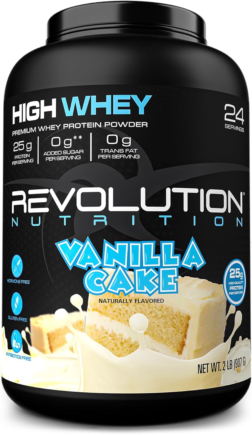 Revolution Nutrition High Whey Isolate Protein Powder - Gluten Free, 25g Protein Per Scoop - Vanilla Cake Flavor, 908g - Lean Muscle Mass for Men & Women, 24 Servings