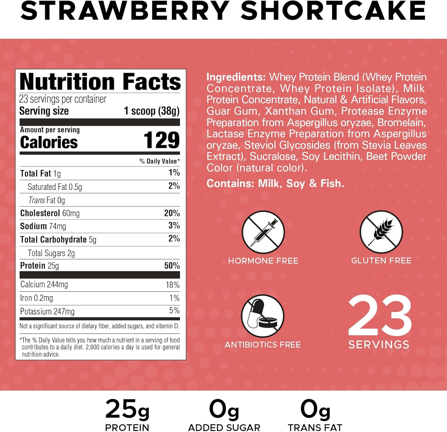 Revolution Nutrition High Whey Isolate Protein Powder, Gluten Free, Lean Muscle Mass Builder, 25g Protein, 908g, 24 Servings - Strawberry Shortcake, 2lb