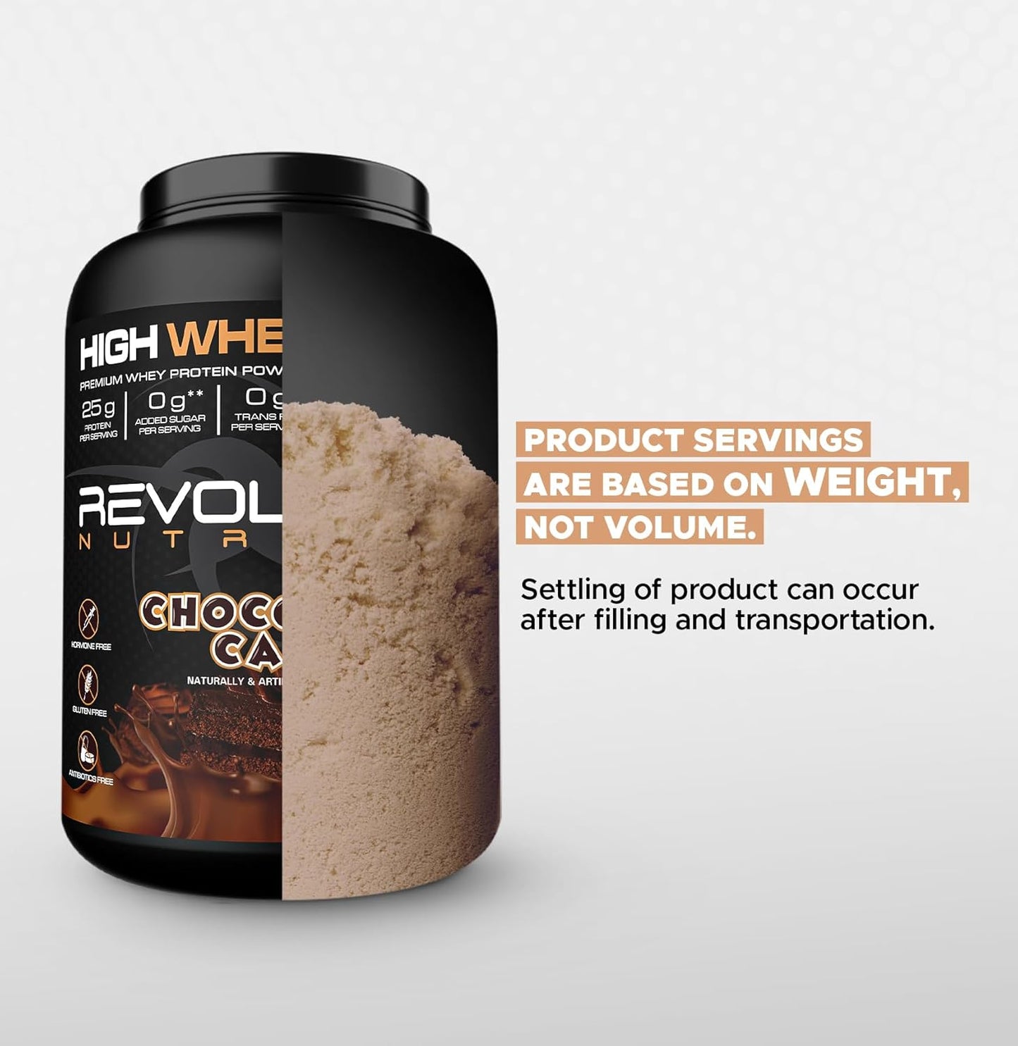 Revolution Nutrition High Whey Isolate Protein Powder - Gluten Free, Lean Muscle Mass Builder - Chocolate Cake Flavor - 25g Protein Per Scoop - 908g - 24 Servings - Men & Women