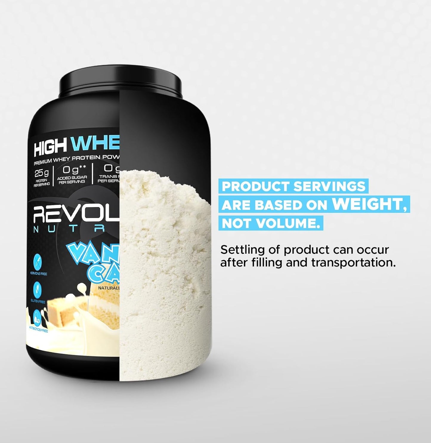 Revolution Nutrition High Whey Isolate Protein Powder - Gluten Free, 25g Protein Per Scoop - Vanilla Cake Flavor, 908g - Lean Muscle Mass for Men & Women, 24 Servings