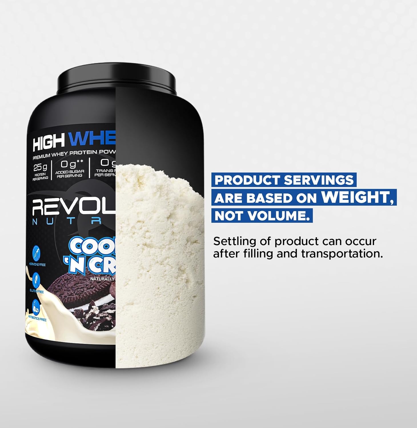 Revolution Nutrition High Whey Isolate Protein Powder, Gluten Free, Lean Muscle Mass Builder for Men & Women, 25g Protein, 908g, 24 Servings - Cookies & Cream Flavor