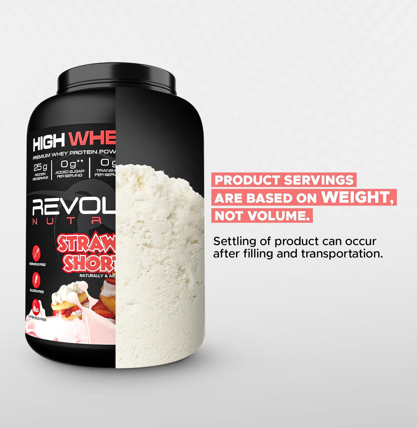 Revolution Nutrition High Whey Isolate Protein Powder, Gluten Free, Lean Muscle Mass Builder, 25g Protein, 908g, 24 Servings - Strawberry Shortcake, 2lb