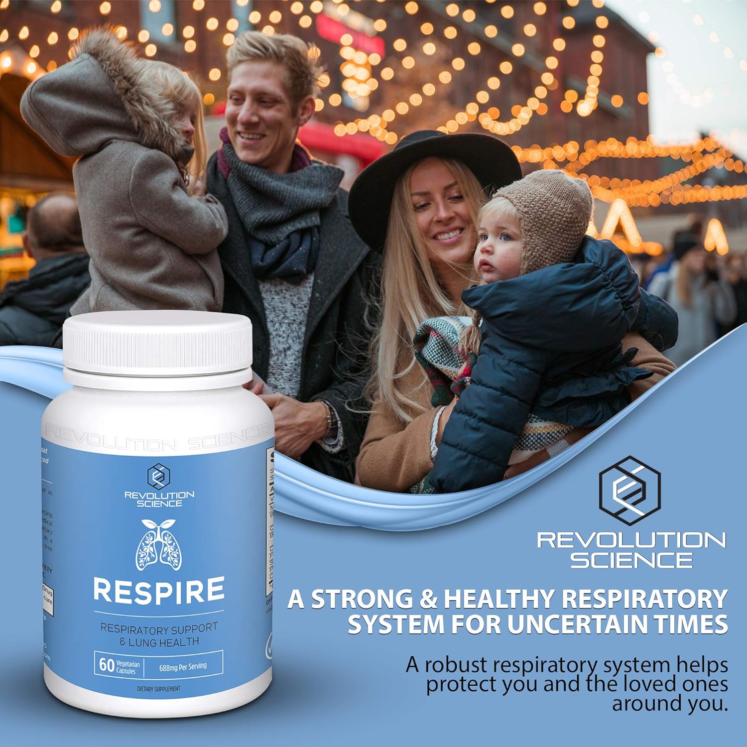 Revolution Science Respire Lung Support Supplement - Lung Cleanse & Detox Formula - Clear Lungs, Breathing & Bronchial Support - 60 Capsules