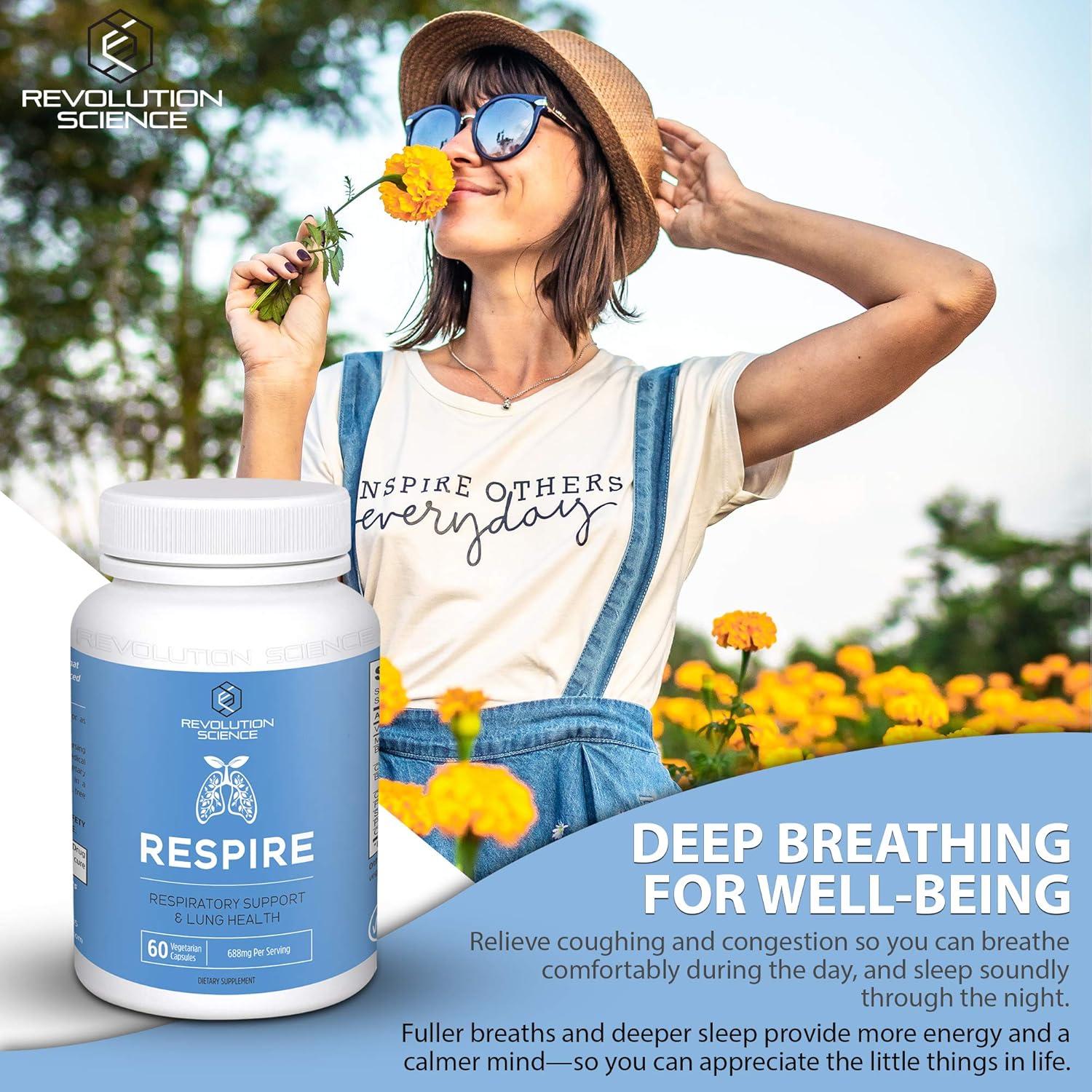 Revolution Science Respire Lung Support Supplement - Lung Cleanse & Detox Formula - Clear Lungs, Breathing & Bronchial Support - 60 Capsules