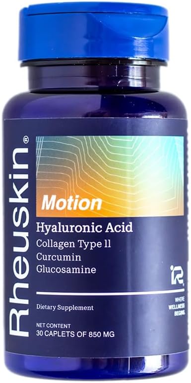 Rheuskin Motion Capsules - Hyaluronic Acid, Collagen, Curcumin, Glucosamine - 30 Caplets, 850mg - Joint Comfort & Mobility Support