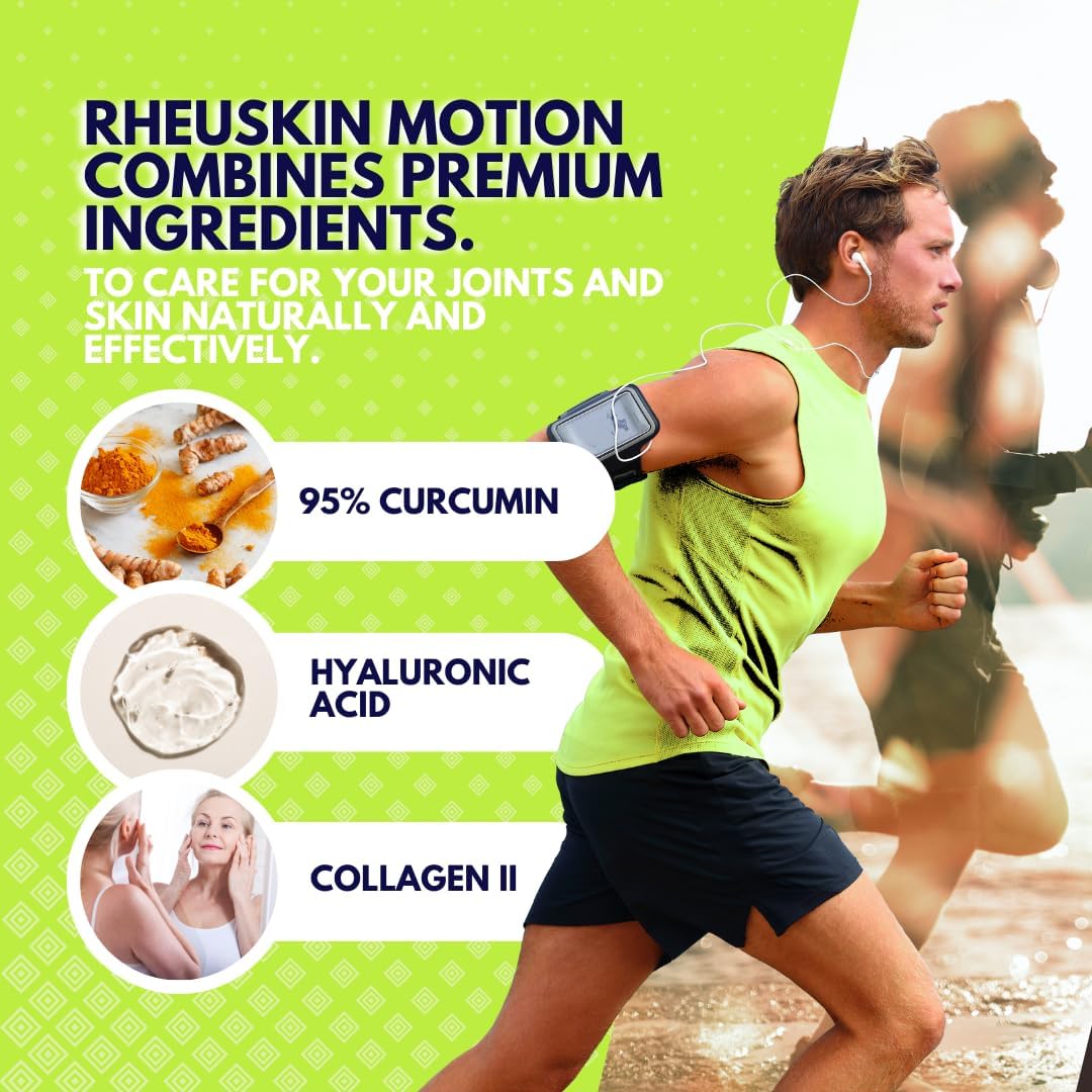 Rheuskin Motion Capsules - Hyaluronic Acid, Collagen, Curcumin, Glucosamine - 30 Caplets, 850mg - Joint Comfort & Mobility Support