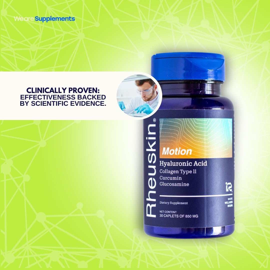 Rheuskin Motion Capsules - Hyaluronic Acid, Collagen, Curcumin, Glucosamine - 30 Caplets, 850mg - Joint Comfort & Mobility Support