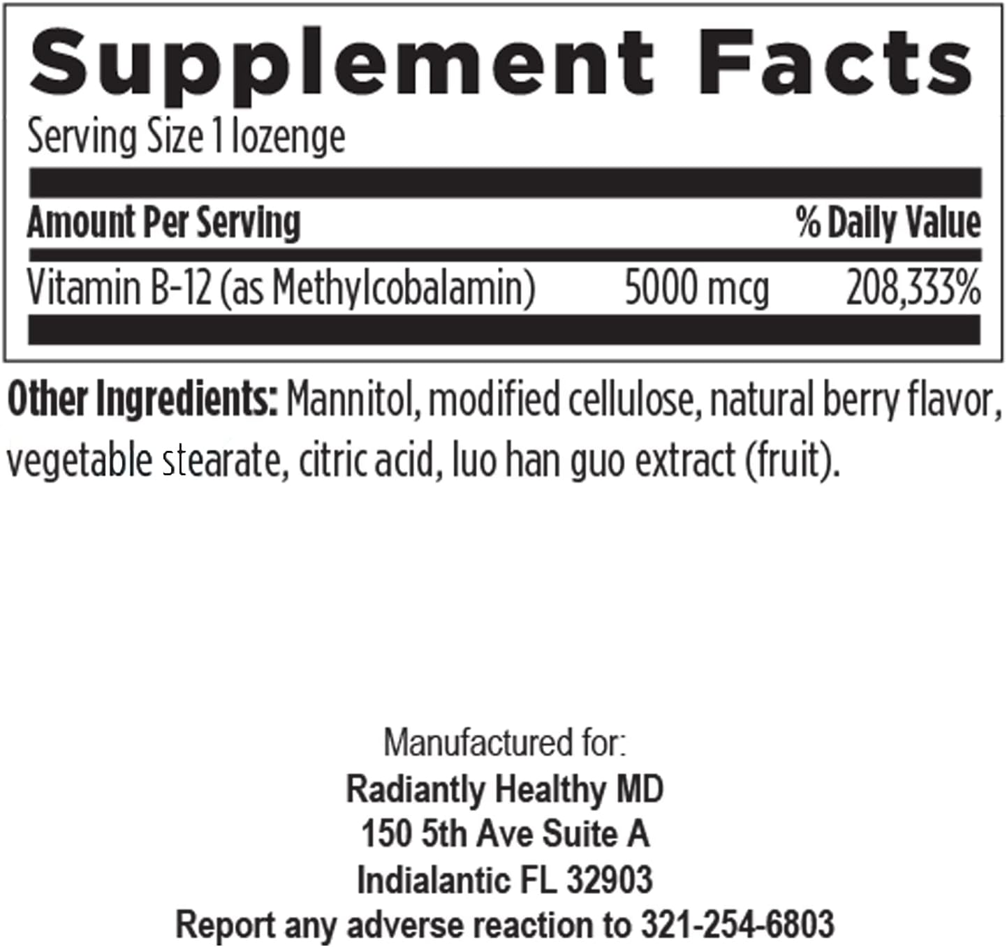 RHMD Methyl B-12 Lozenges - 5000mcg Methylcobalamin - Vegan B12 Dietary Supplements - Non GMO (60 Quick Dissolve Lozenges)