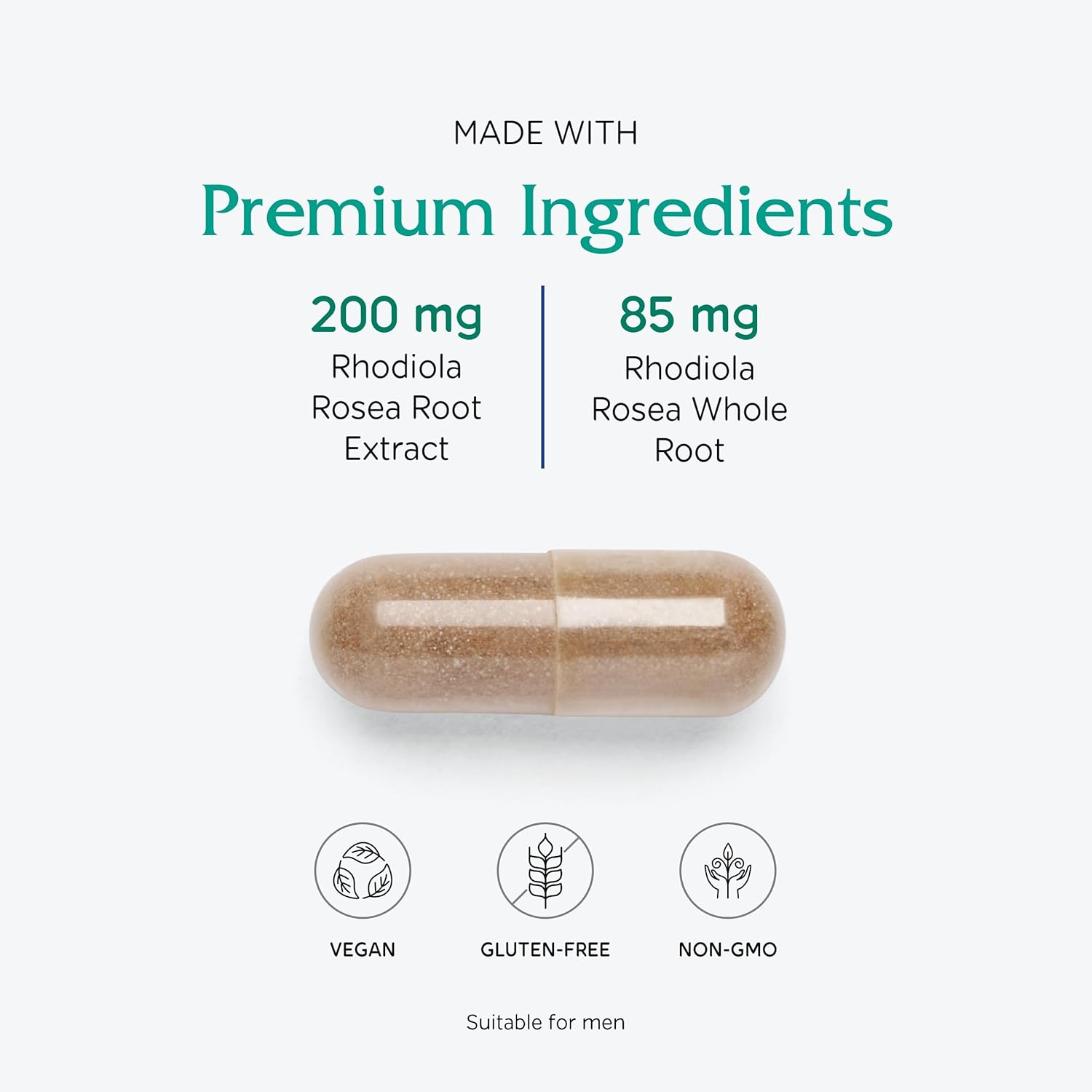 Rhodiola Rosea Root Extract 200mg Capsules - Vegan, Dr. Formulated with 3% Rosavins & 1% Salidroside, 60 Count
