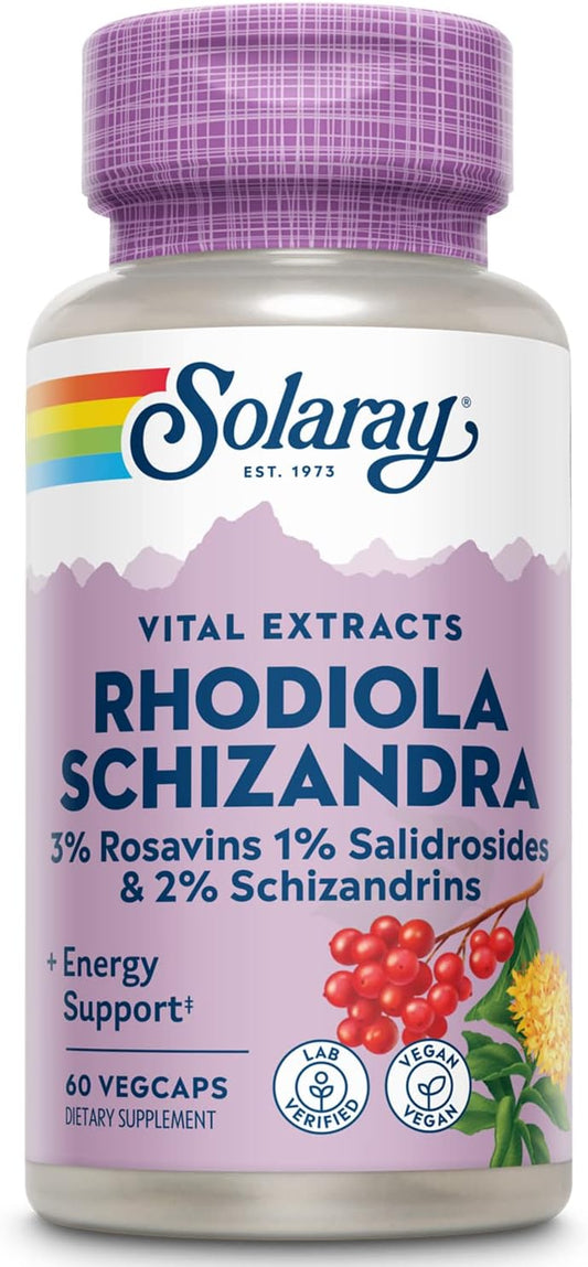 Rhodiola Rosea Schizandra Extract Vegan Supplement for Energy Support and Stress Relief - Lab Verified - 60-Day Guarantee - 60 VegCaps