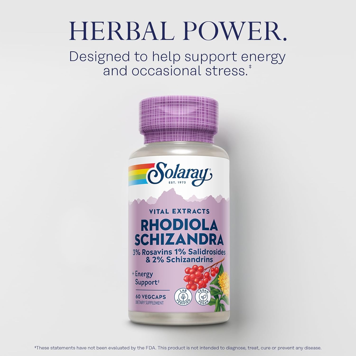 Rhodiola Rosea Schizandra Extract Vegan Supplement for Energy Support and Stress Relief - Lab Verified - 60-Day Guarantee - 60 VegCaps