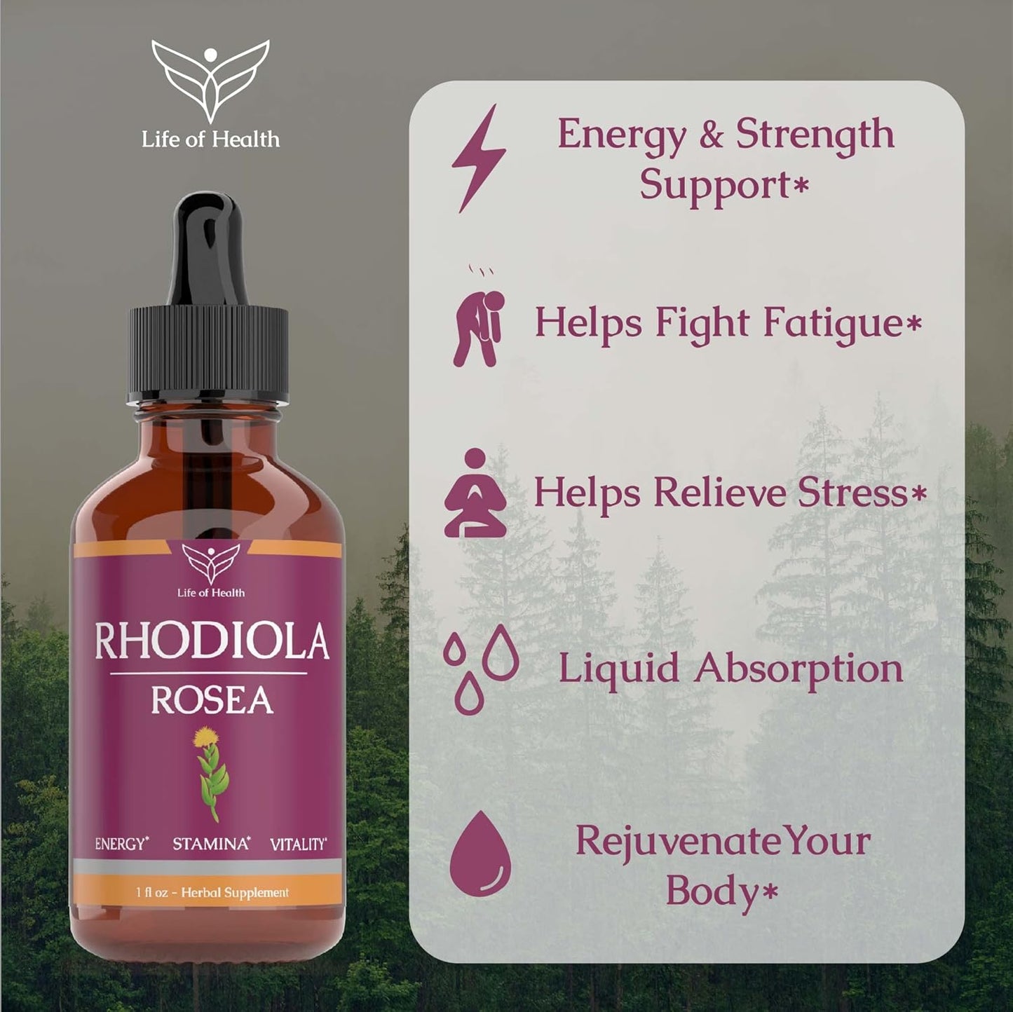 Rhodiola Rosea Tincture for Energy, Stamina, Cognitive Support - Natural Rhodiola Extract Supplement for Wellness - 2 oz
