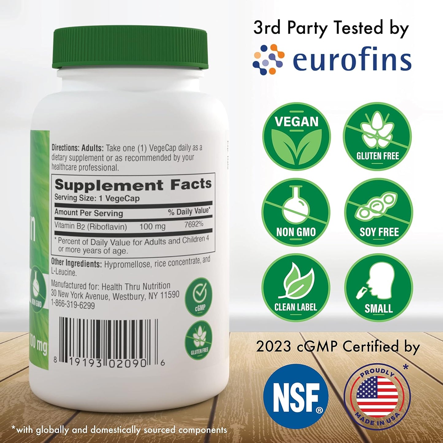 Riboflavin 100mg Vitamin B2 Vegecaps | Supports Energy & Nervous System | Non-GMO Gluten-Free | 100 Capsules