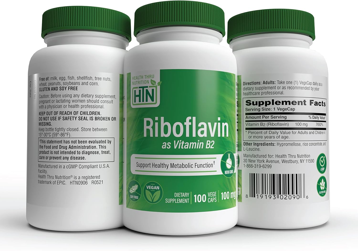 Riboflavin 100mg Vitamin B2 Vegecaps | Supports Energy & Nervous System | Non-GMO Gluten-Free | 100 Capsules