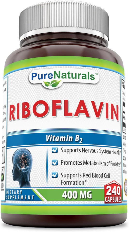 Riboflavin 400mg Capsules - Supports Nervous System, Metabolism of Proteins, Red Blood Cell Formation - 240 Count