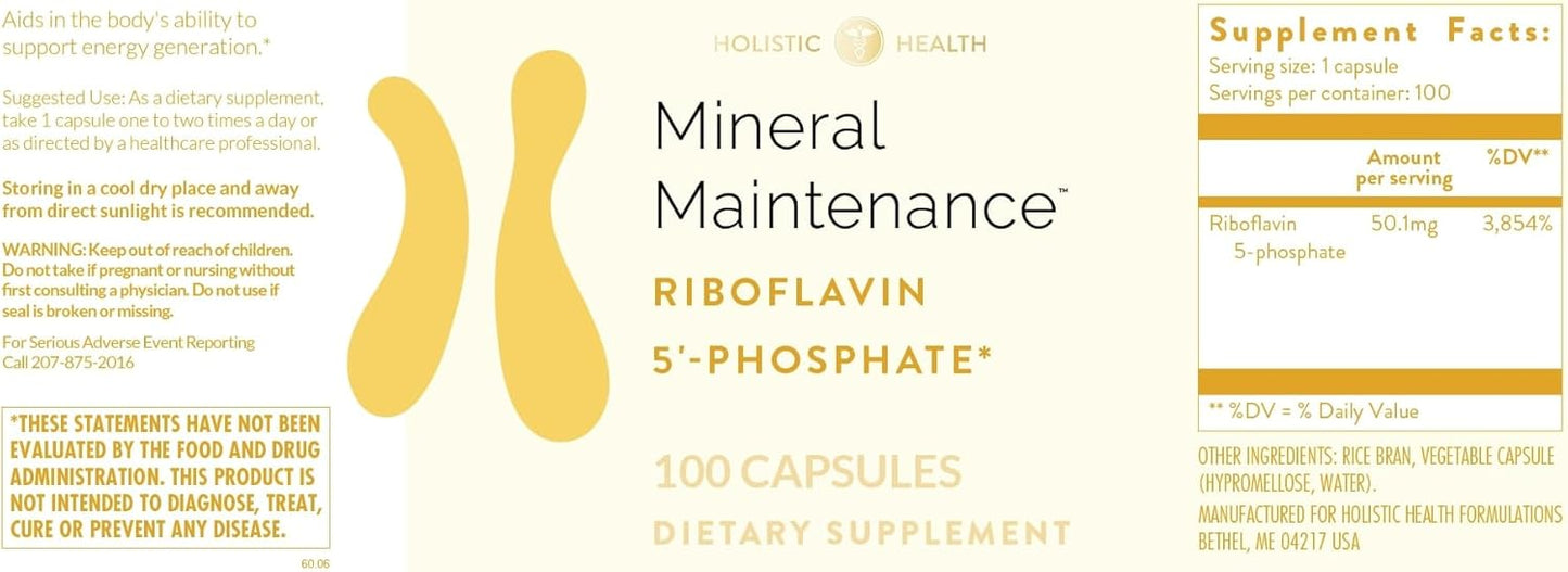 Riboflavin 5'-Phosphate Supplement for Holistic Health - 100 Capsules for Enhanced Neurological Function and Improved Energy