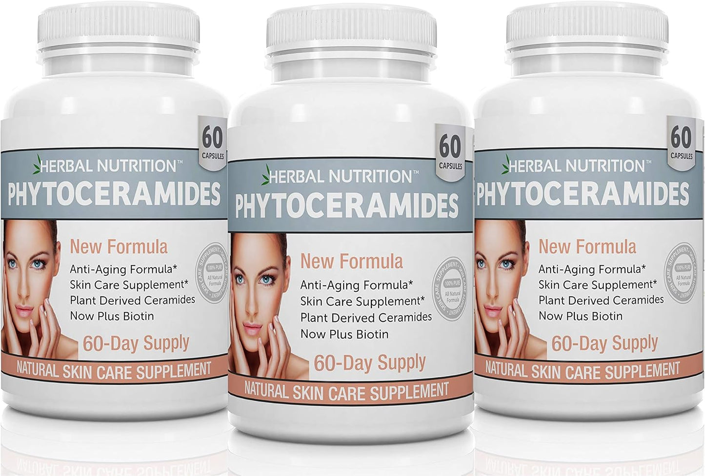 Rice Phytoceramides with Biotin & Vitamins A, C, D, E - 180 Capsules, 40mg - Three Bottle Pack