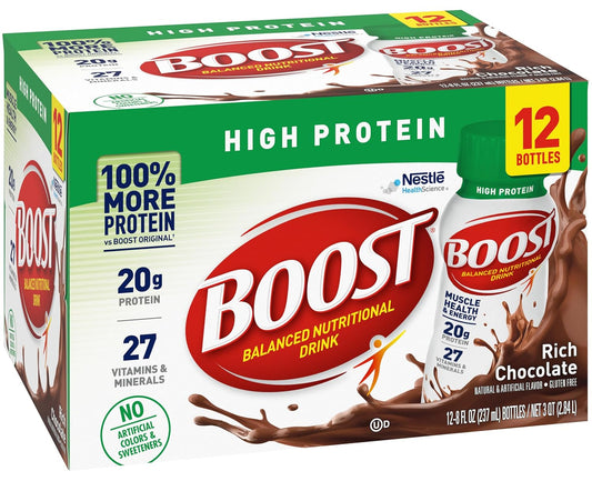 Rich Chocolate BOOST High Protein Ready to Drink - 8 FL OZ (Pack of 12) - Balanced Nutritional Beverage
