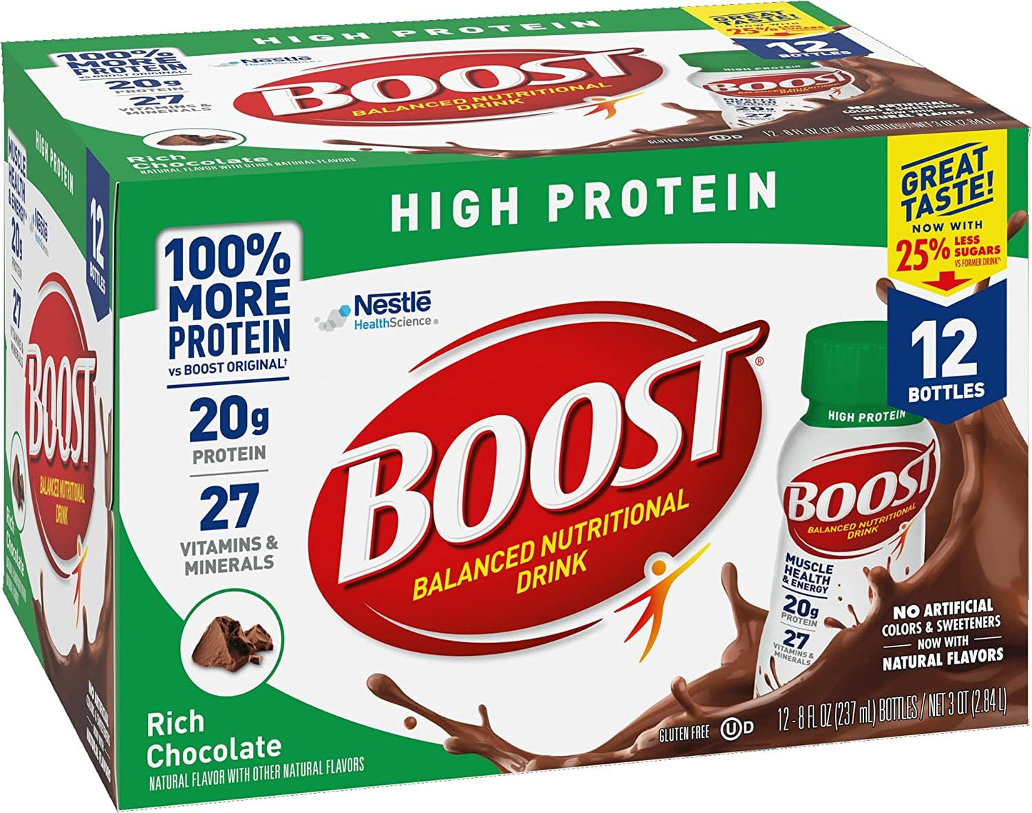 Rich Chocolate BOOST High Protein Ready to Drink - 8 FL OZ (Pack of 12) - Balanced Nutritional Beverage