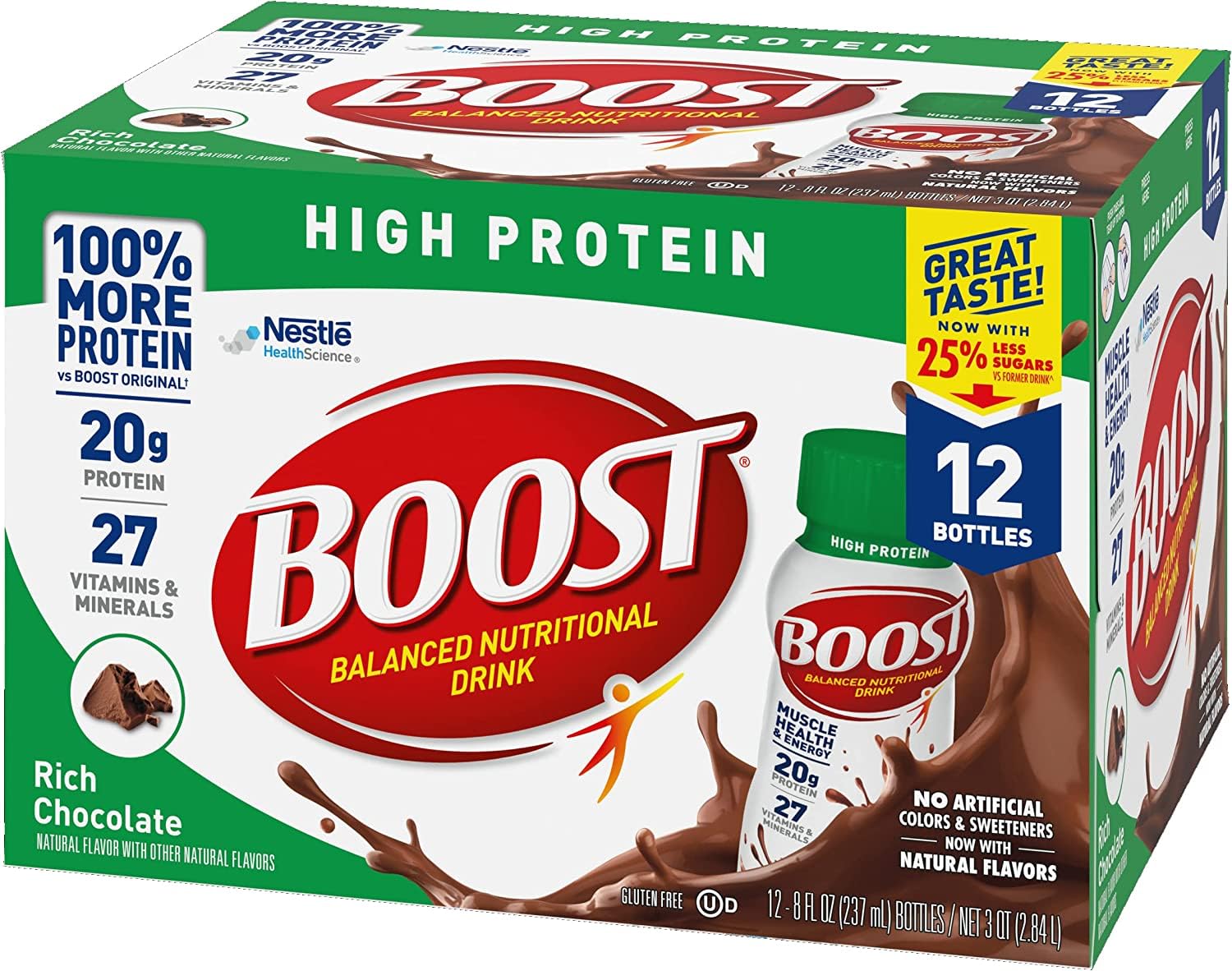Rich Chocolate BOOST High Protein Ready to Drink - 8 FL OZ (Pack of 12) - Balanced Nutritional Beverage
