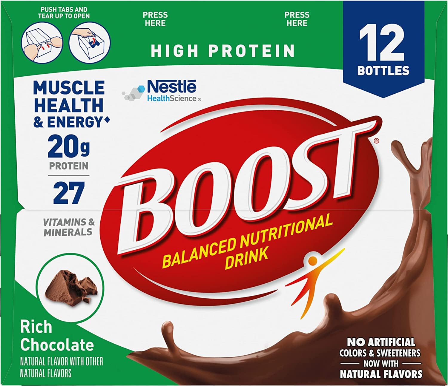 Rich Chocolate BOOST High Protein Ready to Drink - 8 FL OZ (Pack of 12) - Balanced Nutritional Beverage