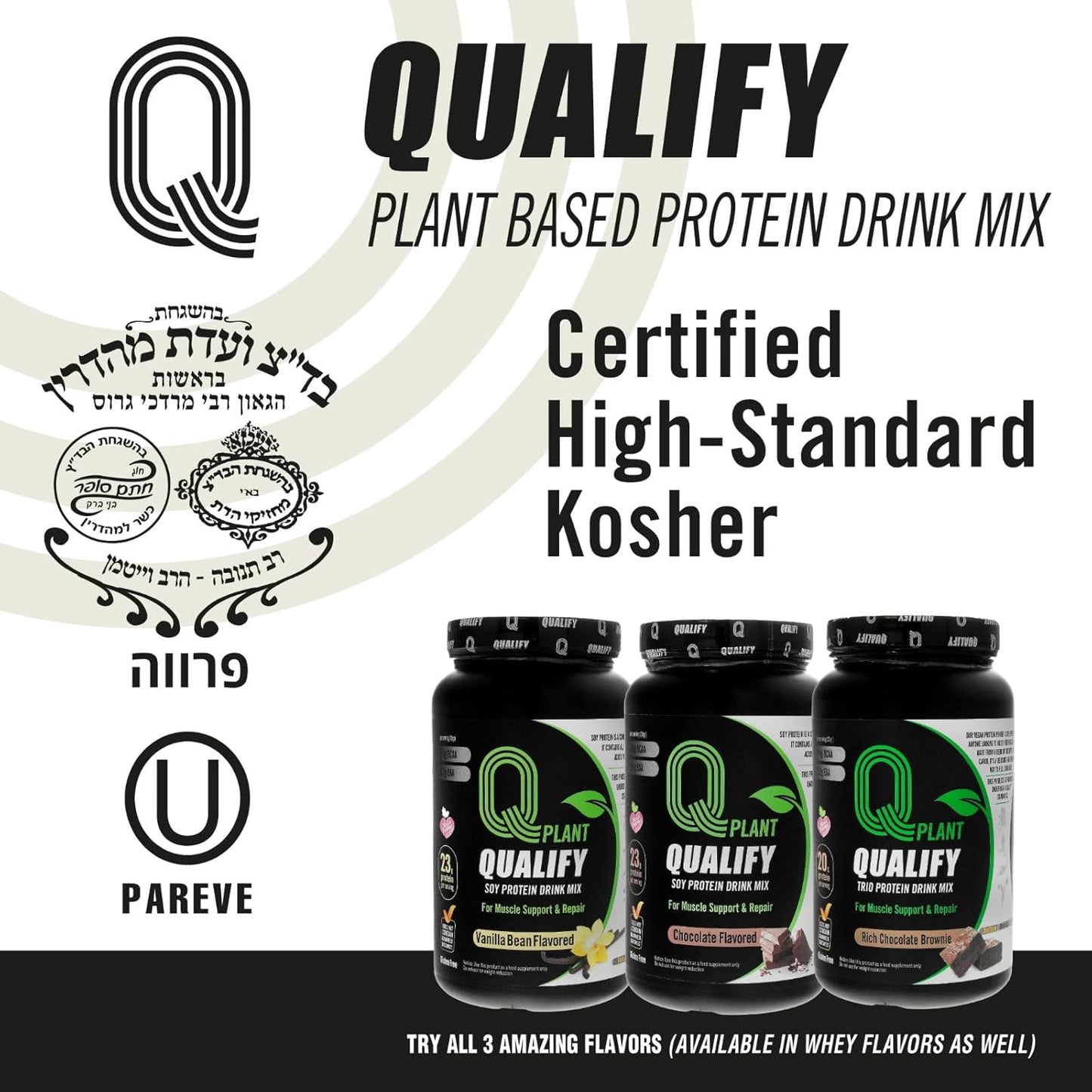 Rich Chocolate Brownie Flavored Plant Protein Powder Mix – Gluten Free, Vegan, Highly Kosher, 20g Protein, 2.4g BCAA, 1.65lb