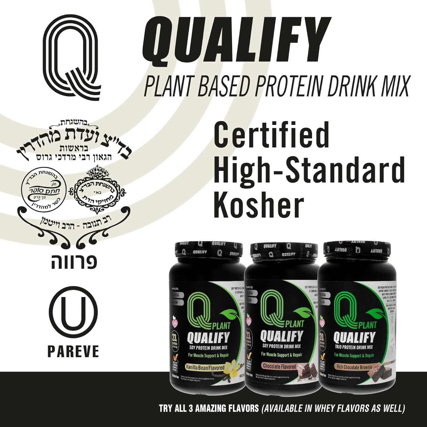 Rich Chocolate Brownie Flavored Plant Protein Powder Mix – Gluten Free, Vegan, Highly Kosher, 20g Protein, 2.4g BCAA, 1.65lb