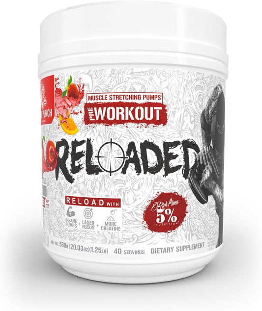 Rich Piana Reloaded High Stim Pre-Workout Supplement for Energy, Focus, Pumps, Power, and Endurance - Fruit Punch Flavor