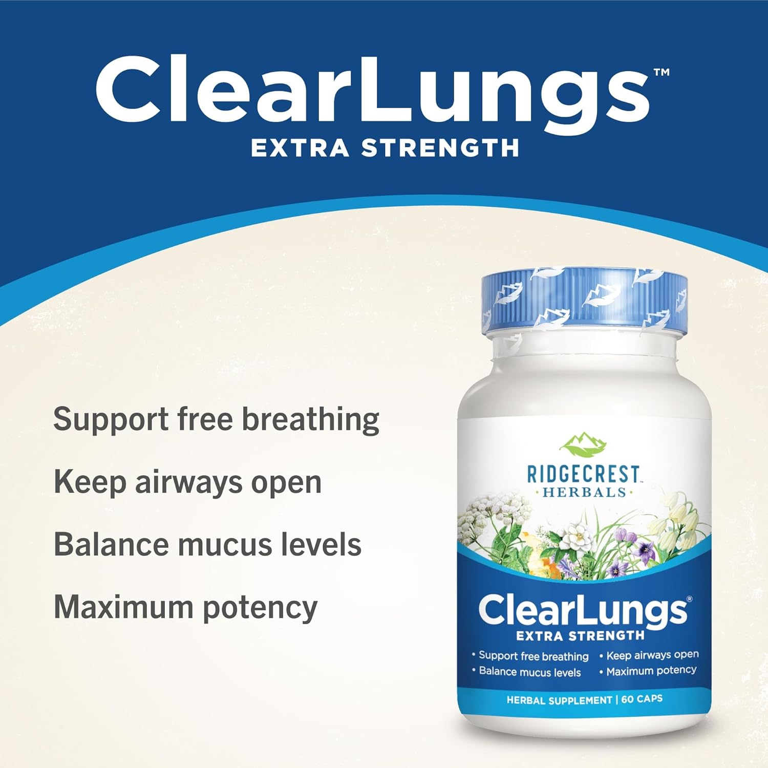 RidgeCrest ClearLungs Extra Strength Herbal Decongestant - 60 Vegetarian Capsules by RidgeCrest Herbals