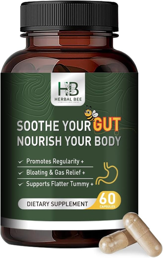 Rigma Herbal BEE Gut Health Capsules - Relief for Gas, Bloating, Constipation - Cleanse and Restore Digestion for Regularity, 60 Count