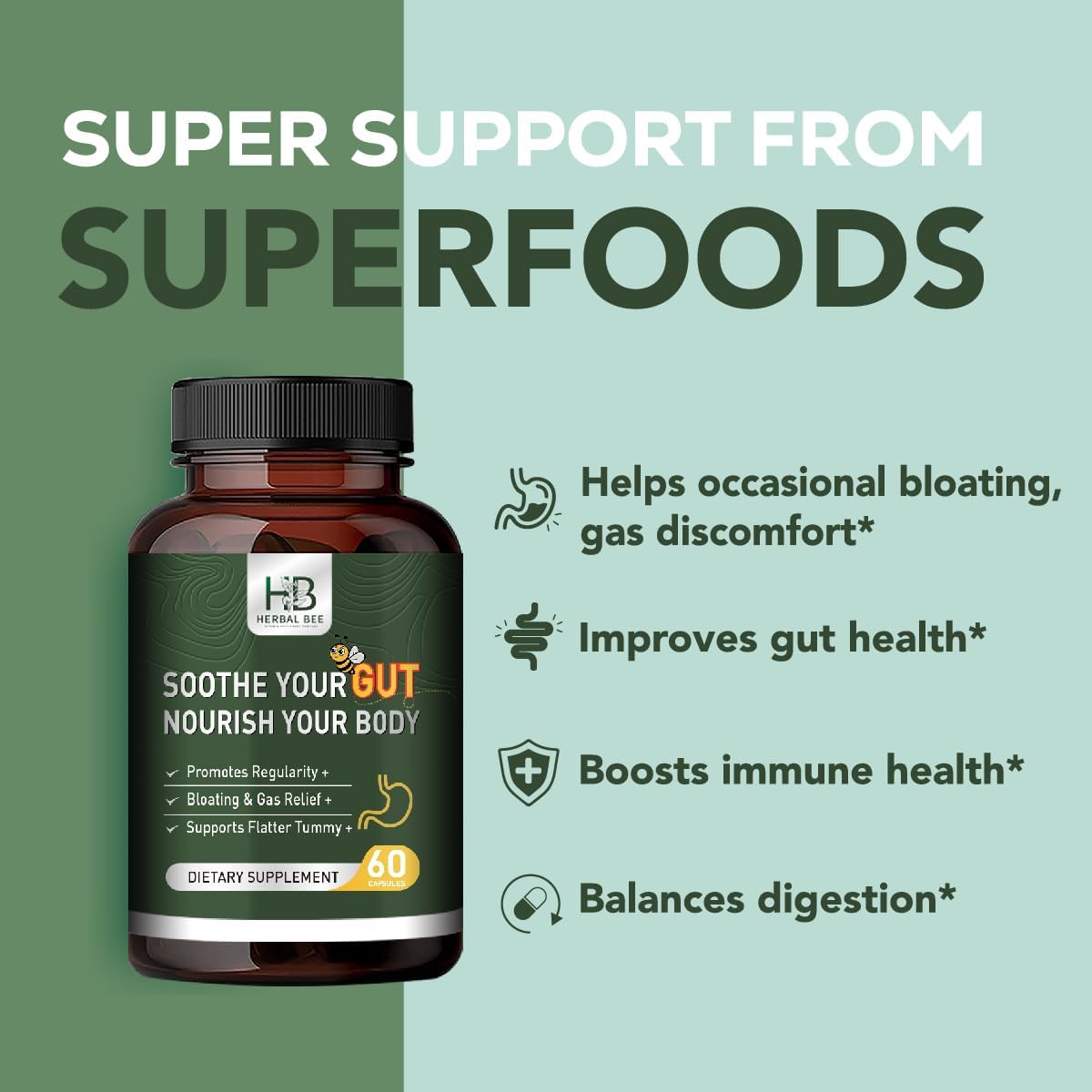 Rigma Herbal BEE Gut Health Capsules - Relief for Gas, Bloating, Constipation - Cleanse and Restore Digestion for Regularity, 60 Count