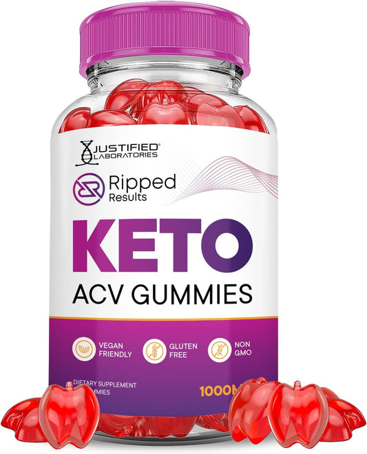 Ripped Results Keto ACV Gummies - Advanced Formula with Pomegranate & B12 - 1000MG Vegan Non GMO - 60 Gummys