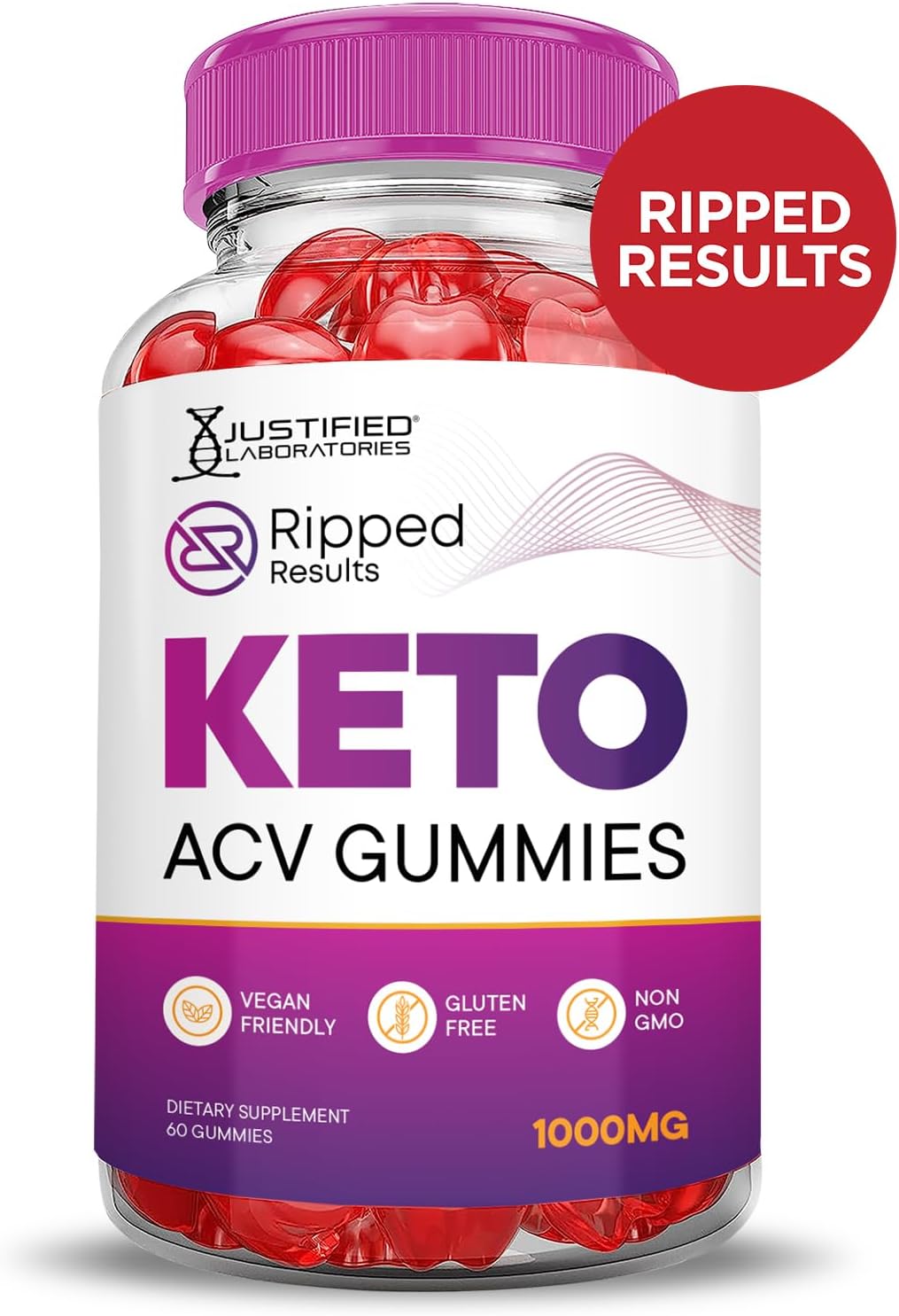 Ripped Results Keto ACV Gummies - Advanced Formula with Pomegranate & B12 - 1000MG Vegan Non GMO - 60 Gummys