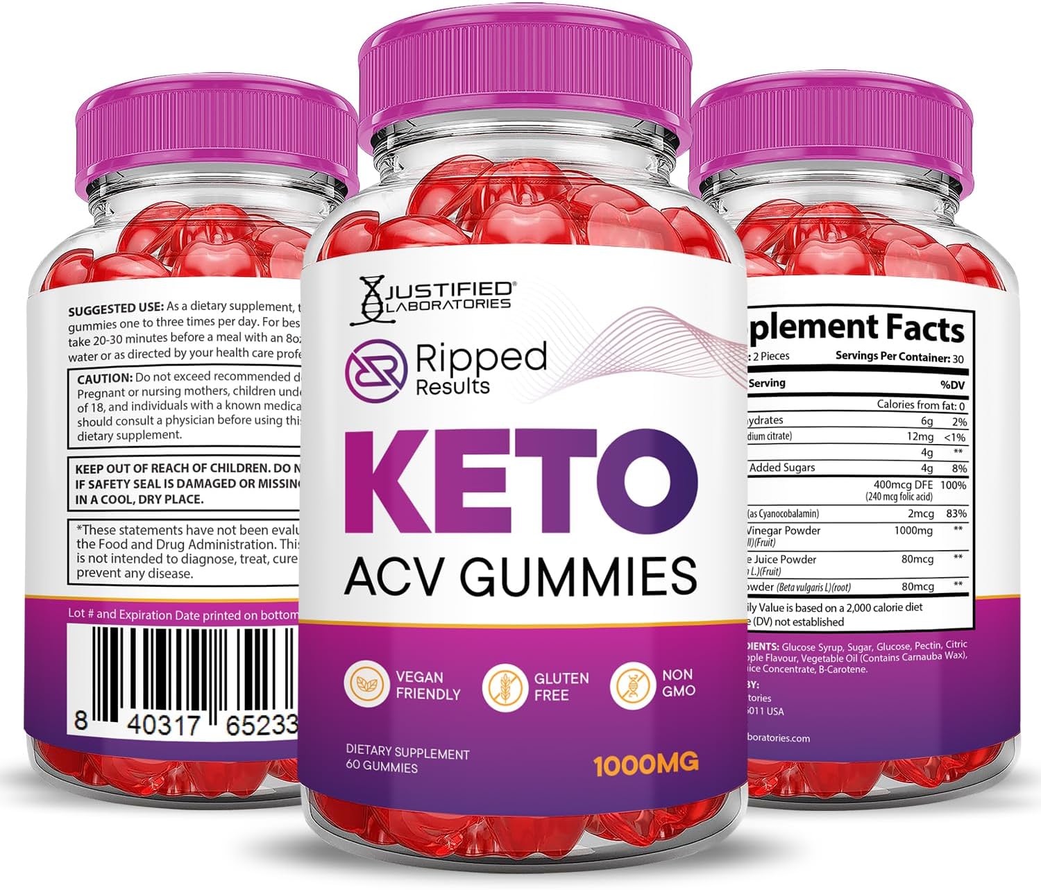 Ripped Results Keto ACV Gummies - Advanced Formula with Pomegranate & B12 - 1000MG Vegan Non GMO - 60 Gummys
