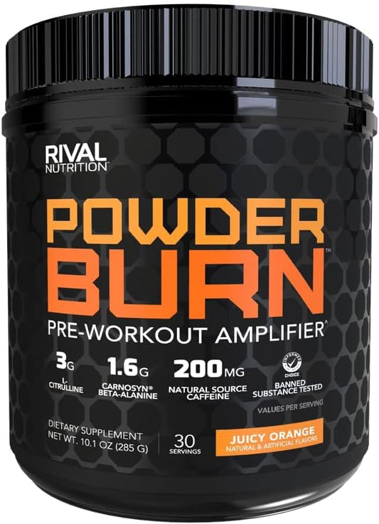 RIVAL NUTRITION Powder Burn 2.0 Orange - 35 Servings, 14.24 Ounce - Energy-Boosting Supplement