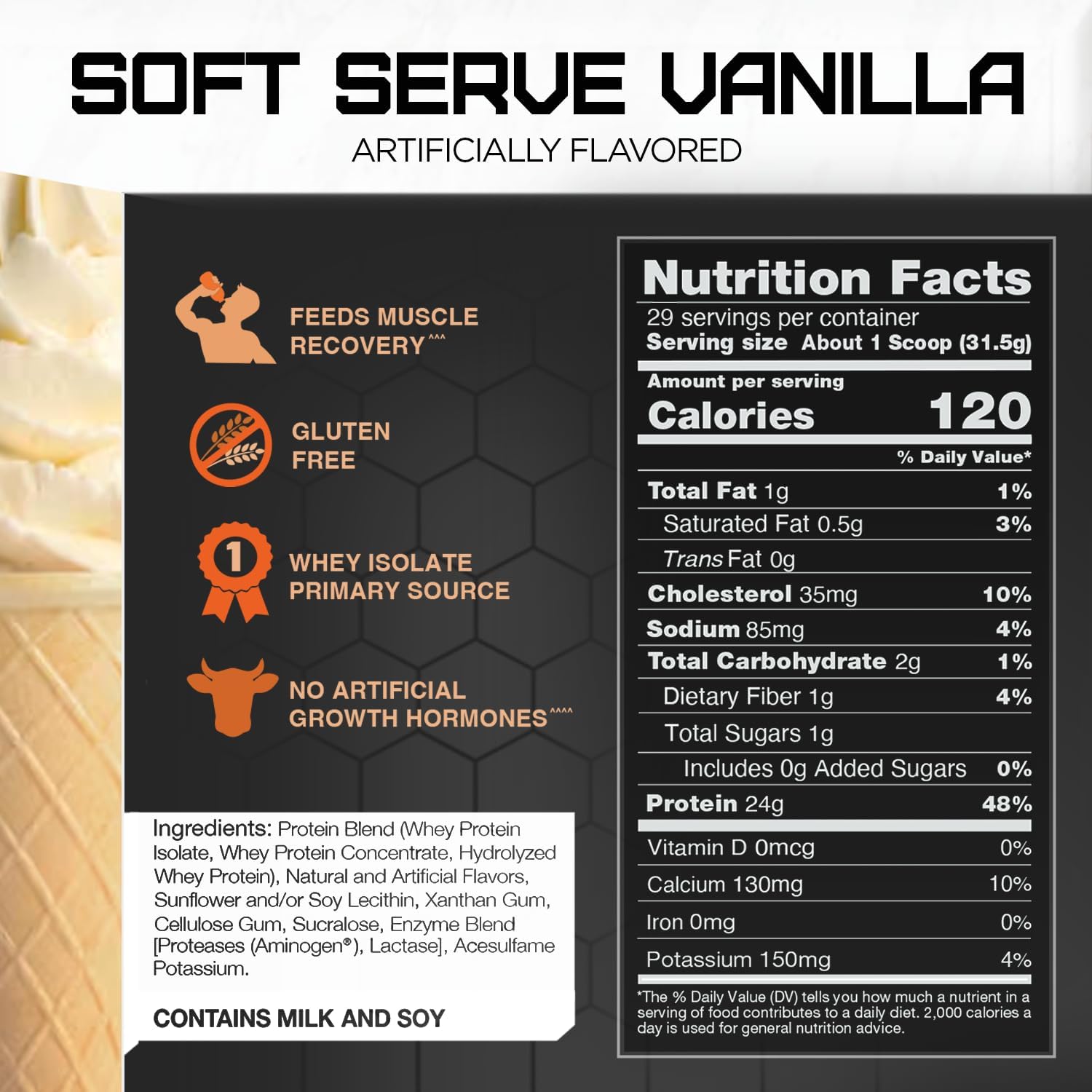 Rival Nutrition Whey Protein Powder - Soft Serve Vanilla Flavor, 2lbs