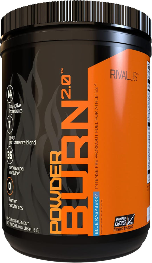 Rivalus Powder Burn 2.0 Pre Workout Supplement in Blue Raspberry Flavor - 0.89 lbs