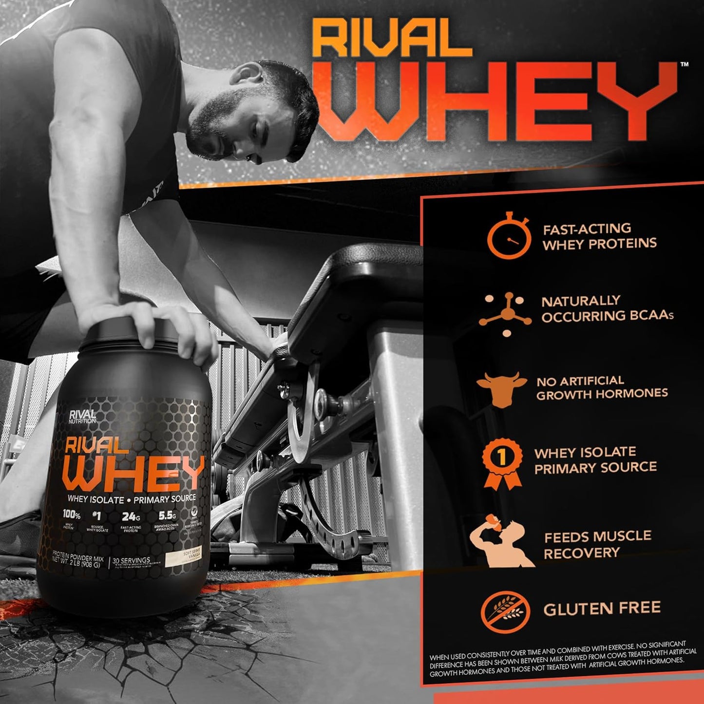 Rivalus Rivalwhey Strawberry Creme 2lb - 100% Whey Protein Isolate, Clean Profile, BCAAs, USA-Made