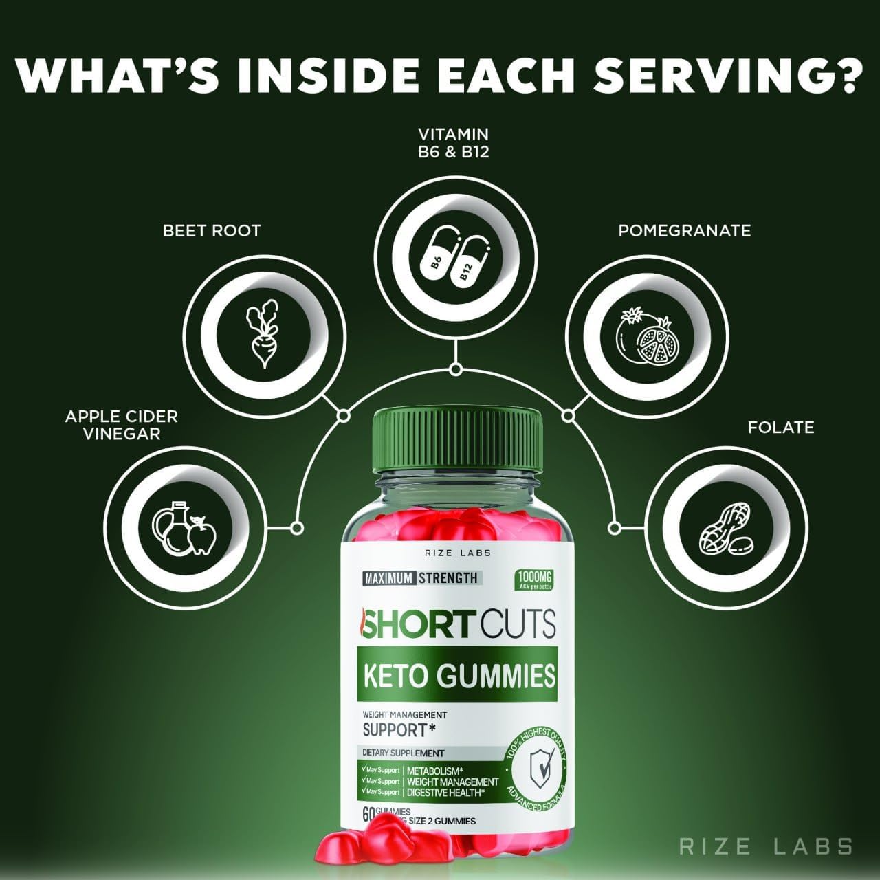 Rize Labs 2 Pack Keto Gummies for Advanced Slimming Formula and Energy - ACV Supplement with Metabolism Support - 120 Gummies