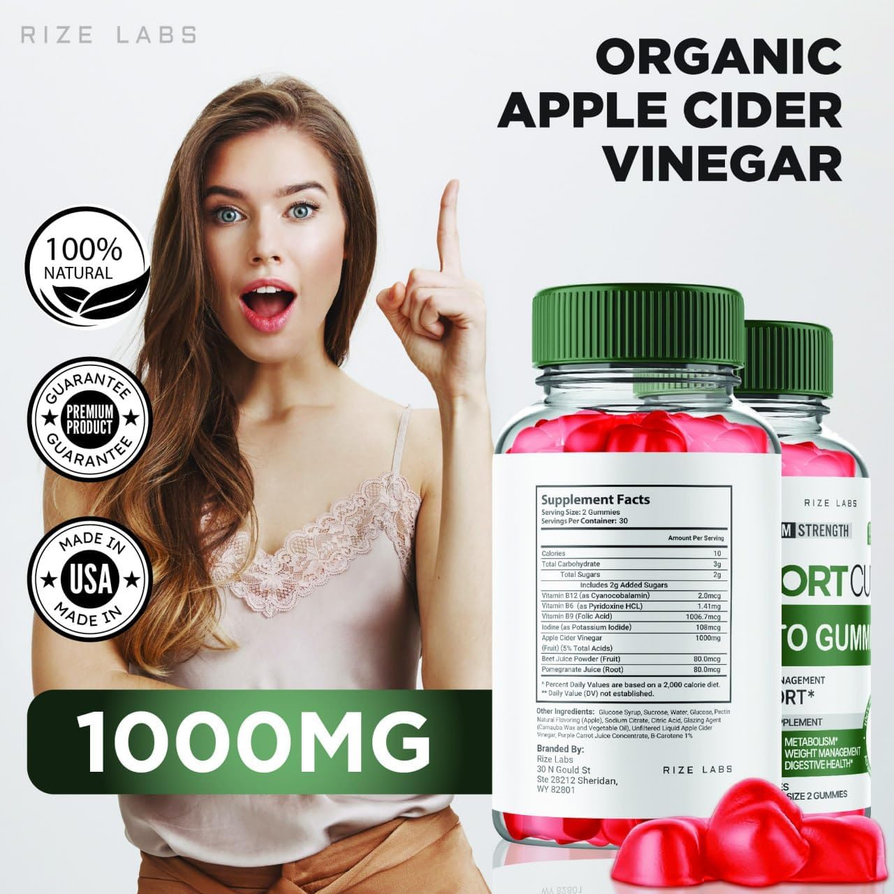 Rize Labs 2 Pack Keto Gummies for Advanced Slimming Formula and Energy - ACV Supplement with Metabolism Support - 120 Gummies
