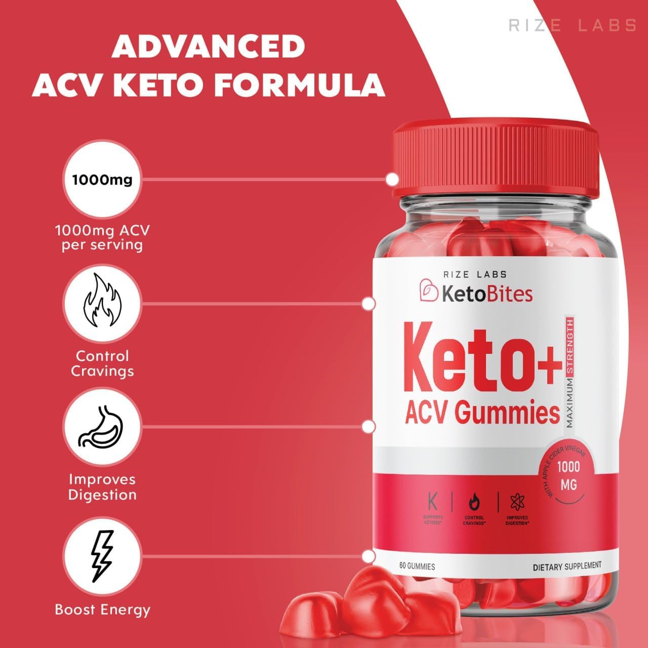 Rize Labs KetoBites: Apple Cider Vinegar Gummies for Slimming Formula - Official Reviews - 60 Gummies