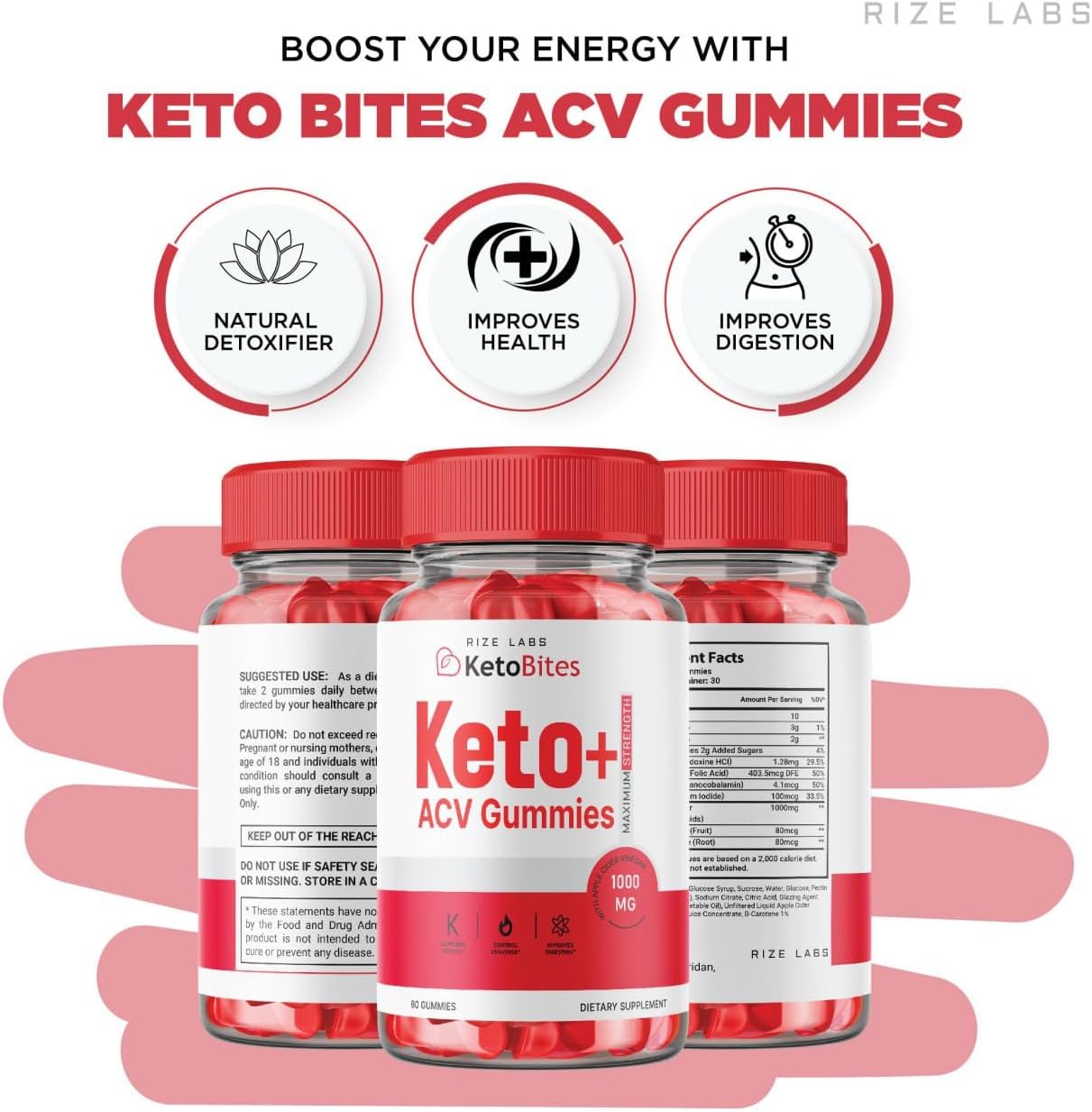Rize Labs KetoBites: Apple Cider Vinegar Gummies for Slimming Formula - Official Reviews - 60 Gummies