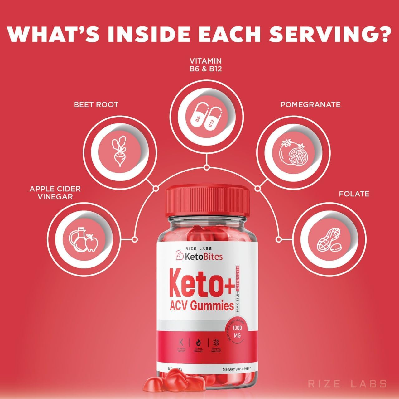 Rize Labs KetoBites: Apple Cider Vinegar Gummies for Slimming Formula - Official Reviews - 60 Gummies