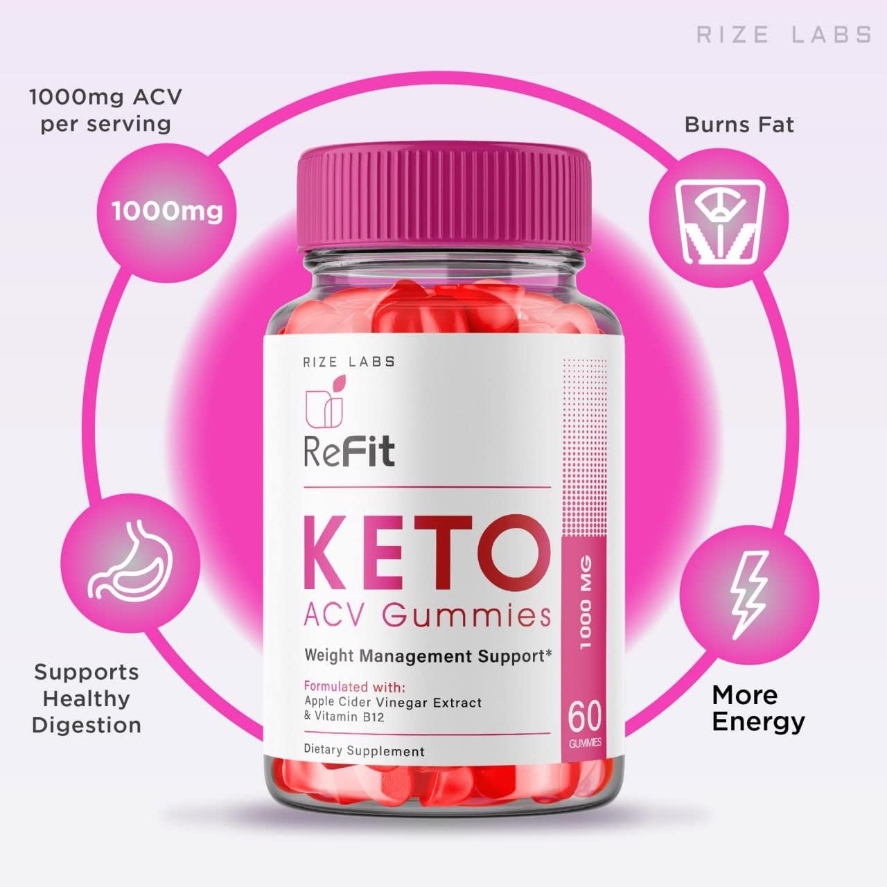 Rize Labs Refit Keto ACV Gummies - Advanced Weight Loss Supplement with Apple Cider Vinegar - Reduces Belly Fat - Extra Strength - 120 Gummies