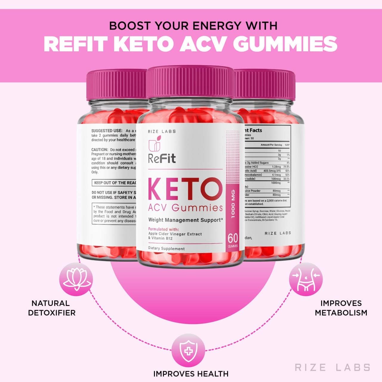 Rize Labs Refit Keto ACV Gummies - Advanced Weight Loss Supplement with Apple Cider Vinegar - Reduces Belly Fat - Extra Strength - 120 Gummies
