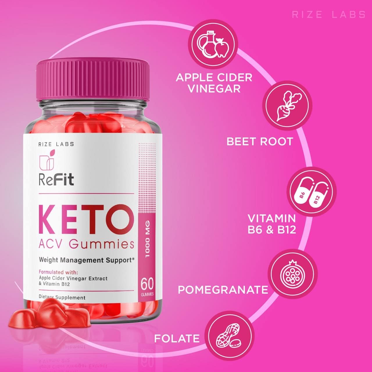 Rize Labs Refit Keto ACV Gummies - Advanced Weight Loss Supplement with Apple Cider Vinegar - Reduces Belly Fat - Extra Strength - 120 Gummies